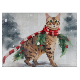 Bengal-Katze im Schnee Weihnachten  Schneidebrett