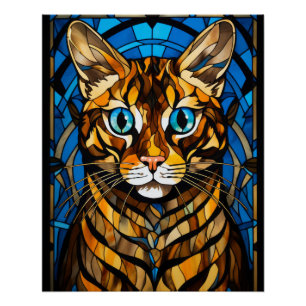 Bengal-Katze im Stil von Buntglas mit blauen Augen Poster