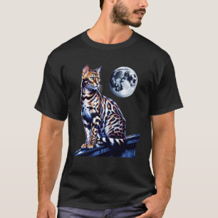 Bengal-Katze Katze Vollmond Dach Nacht Szene T-Shirt