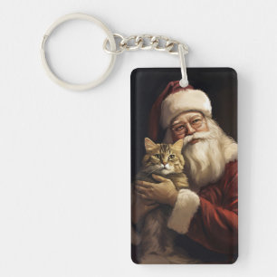 Bengal-Katze mit festlichem Weihnachtsmann Weihnac Schlüsselanhänger