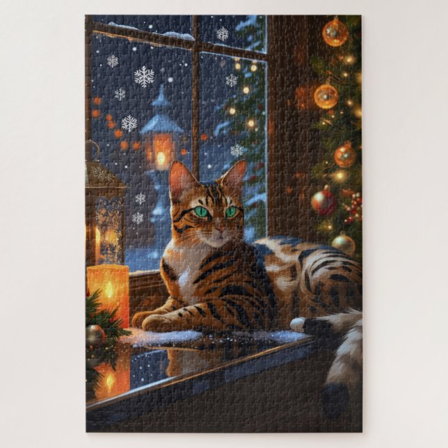 Bengal-Katze mit Weihnachtslichtern Urlaub (Vertikal)
