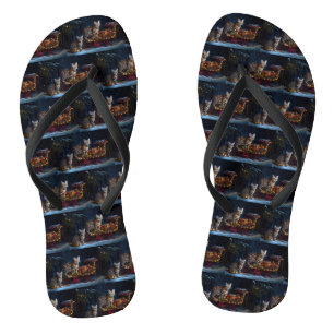 Bengal-Katze Schneebedeckte Schlittenfahrt Weihnac Flip Flops