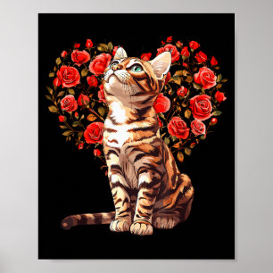 Bengal-Katze Valentinstag Florales Herzdesign für  Poster