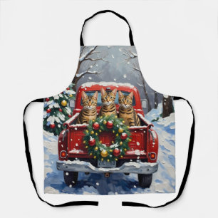 Bengal-Katze-Weihnachten-Roter-LKW-Urlaub Schürze