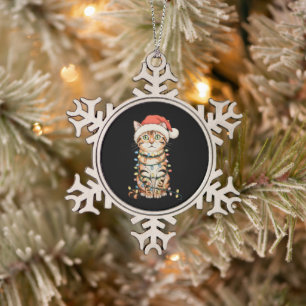 Bengal-Katze Weihnachtsbaum Lichter Weihnachtsmann Schneeflocken Zinn-Ornament