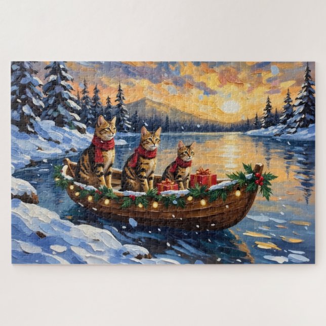 Bengal-Katze-Weihnachtsboot-Feiertag (Horizontal)