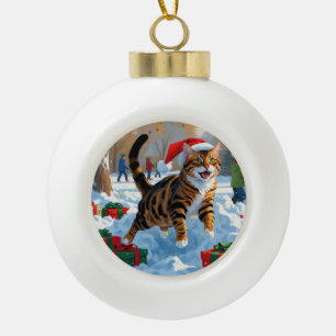 Bengal-Katze Weihnachtsfest Schnee Szene Keramik Kugel-Ornament