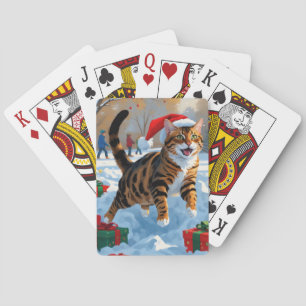 Bengal-Katze Weihnachtsfestliche Schneeszene Spielkarten