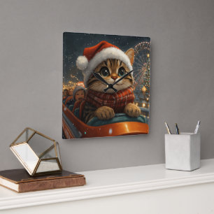 Bengal-Katzen-Achterbahn-Weihnachten Quadratische Wanduhr