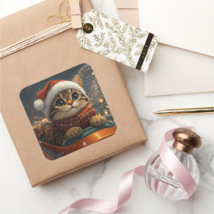 Bengal-Katzen-Achterbahn-Weihnachten Quadratischer Aufkleber