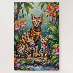 Bengal-Katzen-Dschungel-Orchideen-Kunst
