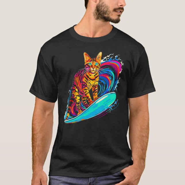 Bengal-Katzen-Surfer T-Shirt (Vorderseite)
