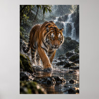 Bengal-Tiger, der durch Regenwald-Wasser läuft Wil