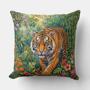 Bengal Tiger Lebendiger Bambus-Dschungel Kissen