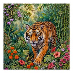 Bengal-Tiger Lebendiger Bambus-Dschungel Poster