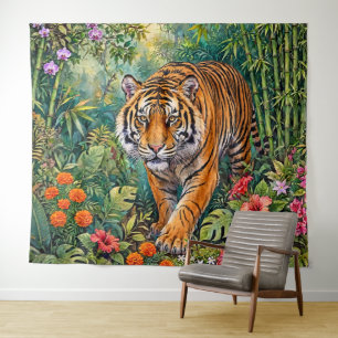 Bengal Tiger Lebendiger Bambus-Dschungel Wandteppich