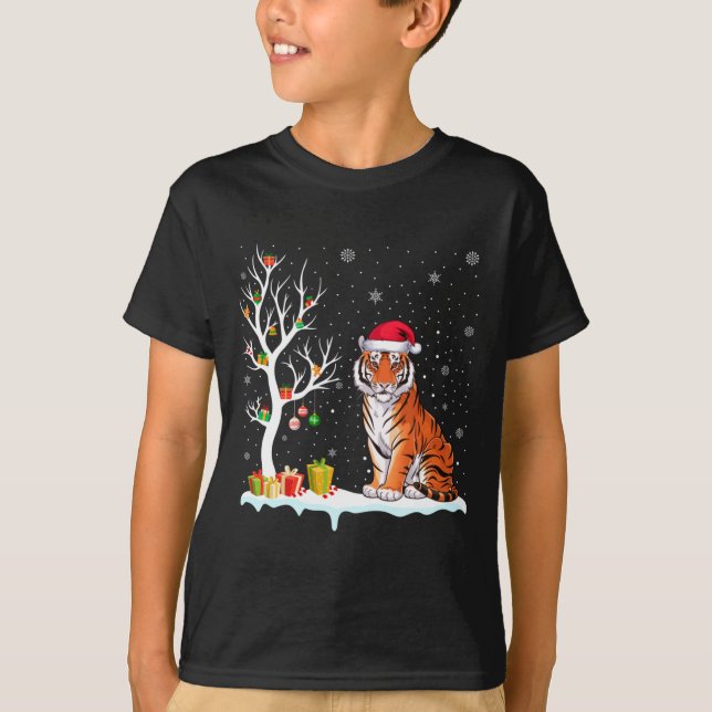 Bengal Tiger Santa Hat Festive Tree Light Christma T-Shirt (Vorderseite)