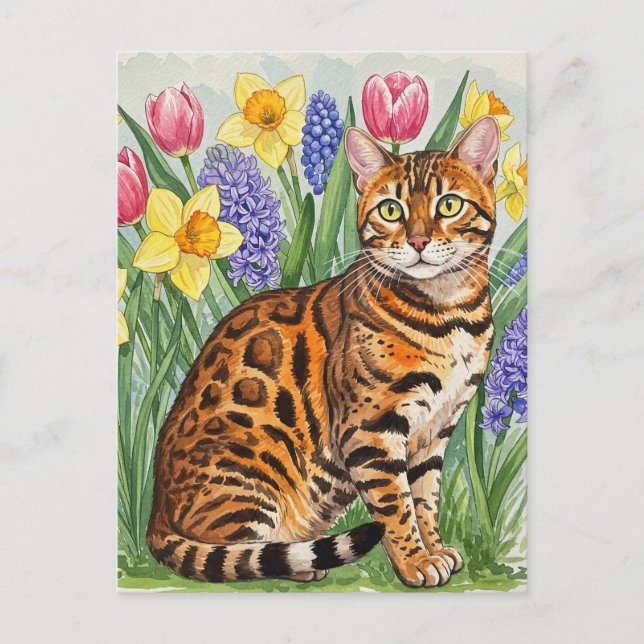 Bengale Chat dans la carte postale Fleur du Printe (Devant)