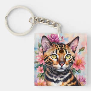Bengale Chat Floral Aquarelle Art