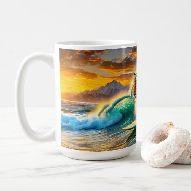 Bengalisch auf einem Surfboard-Design von Rich AMe Kaffeetasse (Mit Donut)