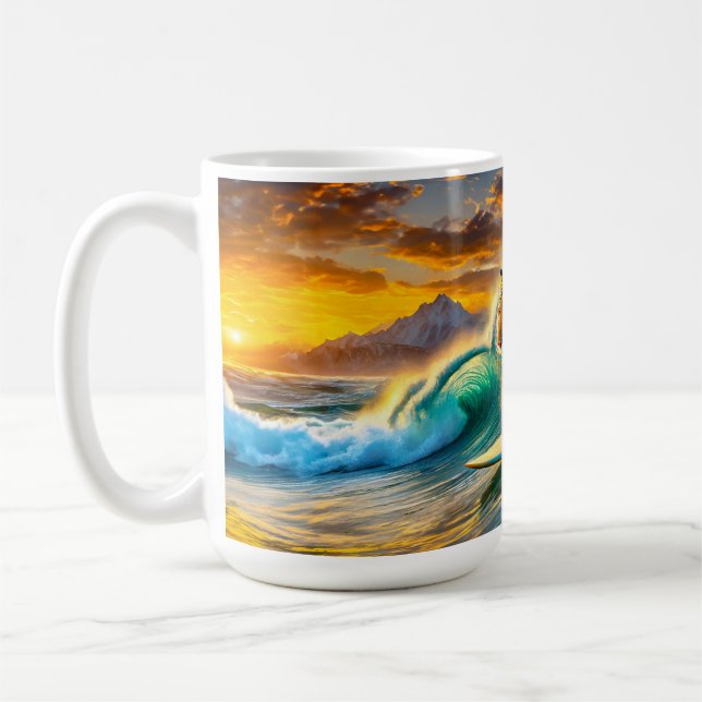 Bengalisch auf einem Surfboard-Design von Rich AMe Kaffeetasse (Links)