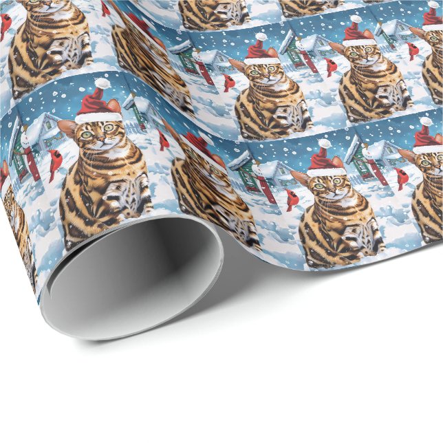 Bengalisch Cat Winter Wonderland Weihnachtsfreude Geschenkpapier (Rolleneckpunkt)