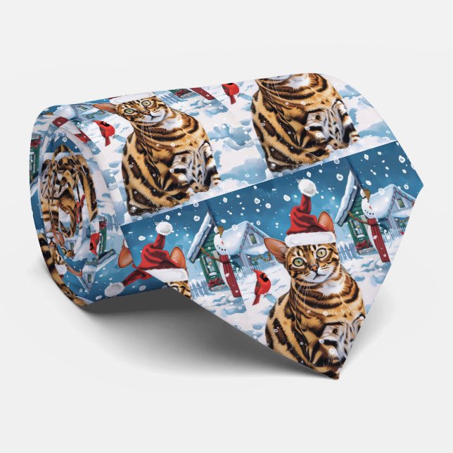 Bengalisch Cat Winter Wonderland Weihnachtsfreude Krawatte (Gerollt)