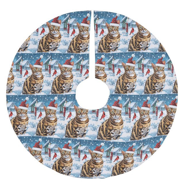 Bengalisch Cat Winter Wonderland Weihnachtsfreude Polyester Weihnachtsbaumdecke (Vorderseite)