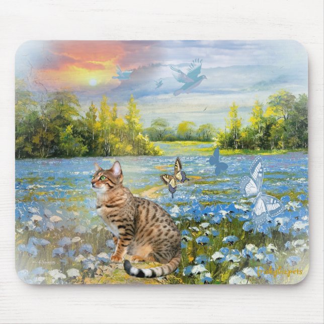 Bengalisch im Bett der blauen Blumen Mousepad (Vorne)