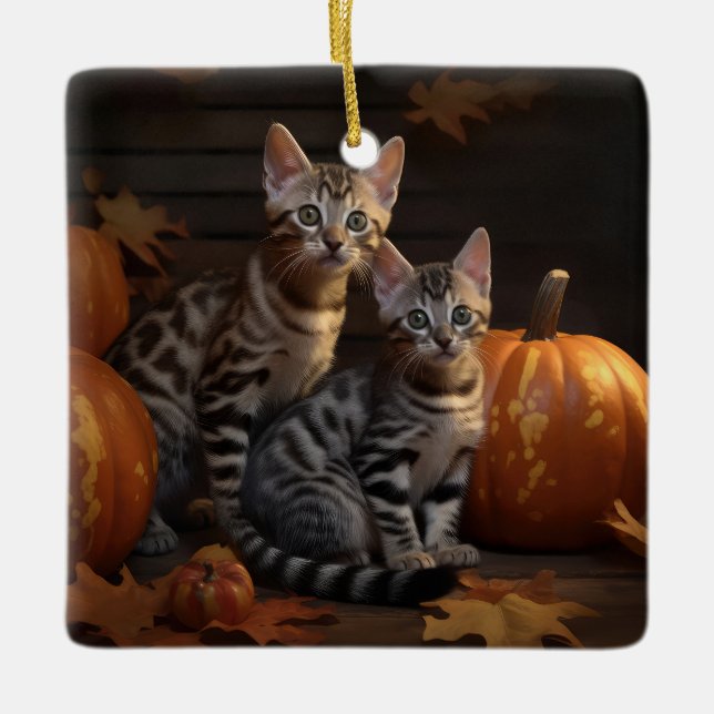 Bengalisch Kitten Autumn Delight Pumpkin Keramikornament (Vorderseite)