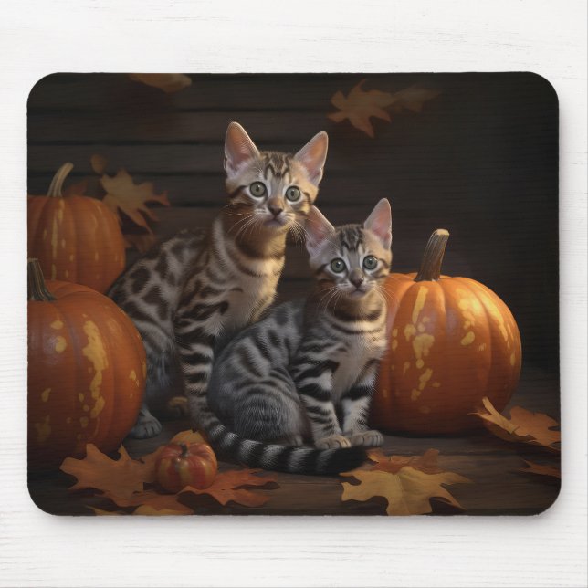 Bengalisch Kitten Autumn Delight Pumpkin Mousepad (Vorne)