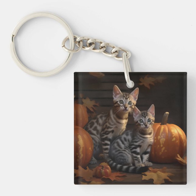 Bengalisch Kitten Autumn Delight Pumpkin Schlüsselanhänger (Vorderseite)
