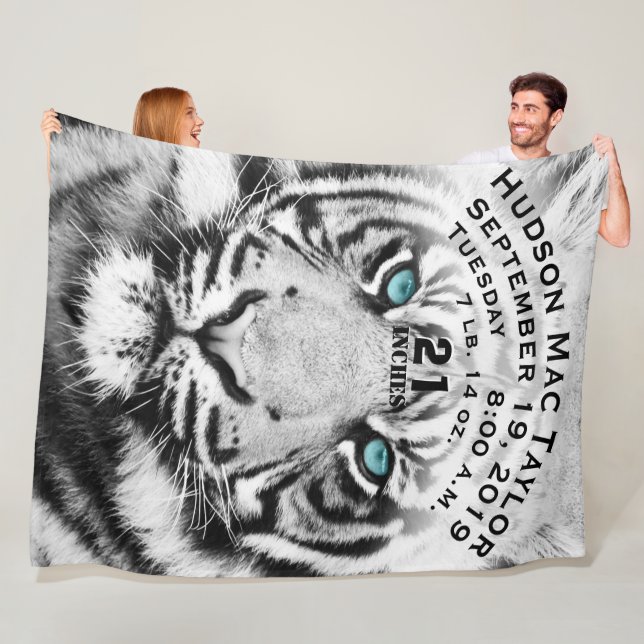 Bengalisch Tiger Baby Boy Birth Stats White Tiger Fleecedecke (Beispiel)