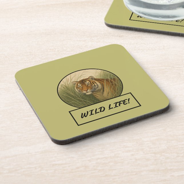 Bengalisch Tiger Dark Khaki Untersetzer Set (Linke Seite)