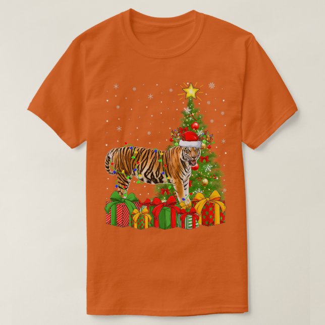 Bengalisch Tiger Lighting Weihnachten Baum Santa B T-Shirt (Design vorne)