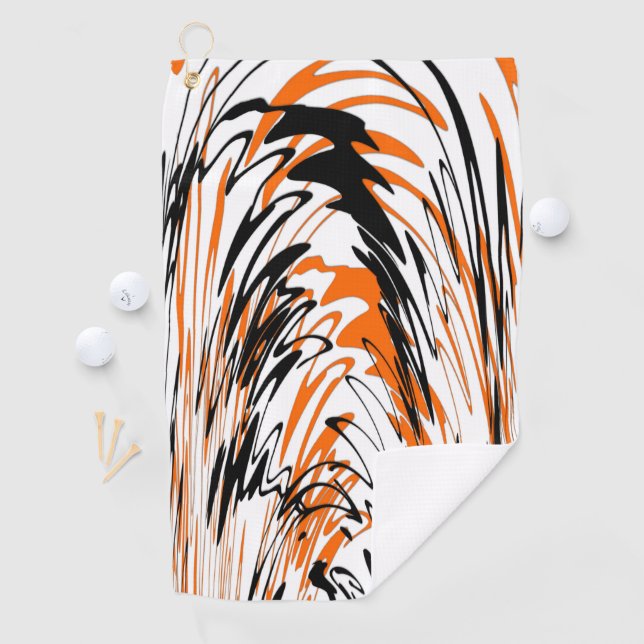 Bengalische Farbtöne in orangefarbenen und schwarz Golfhandtuch (Insitu)