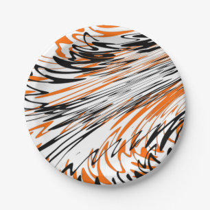 Bengalische Farbtöne in orangefarbenen und schwarz Pappteller