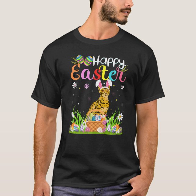Bengalische Katze Bunny Egg Jagd Bengalisch Cat Ha T-Shirt (Vorderseite)