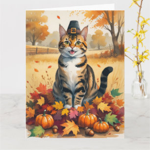 Bengalische Katze im Herbst lässt Erntedank Kunst Karte