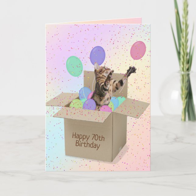 Bengalische Katze im Karton 70. Geburtstag Karte (Vorderseite)