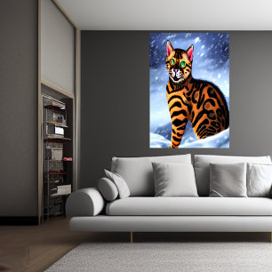 Bengalische Katze im schneebedeckten Berg AI Art Poster