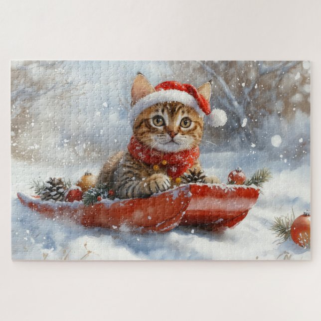 Bengalische Katze in Sledge Let it Schnee Weihnach (Horizontal)