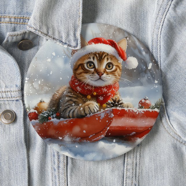 Bengalische Katze in Sledge Let it Schnee Weihnach Button (Beispiel)