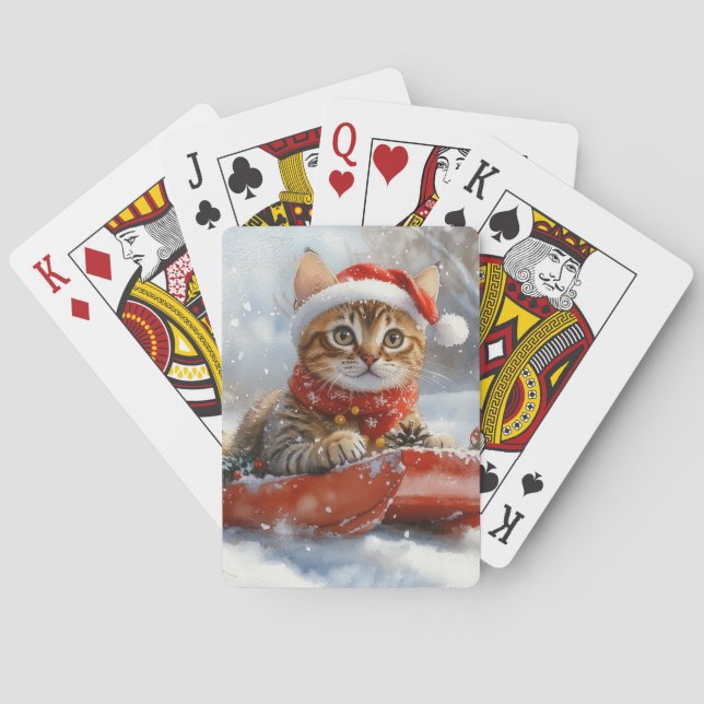 Bengalische Katze in Sledge Let it Schnee Weihnach Spielkarten (Rückseite)