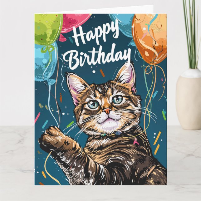 Bengalische Katze mit Balloons Karte (Vorderseite)