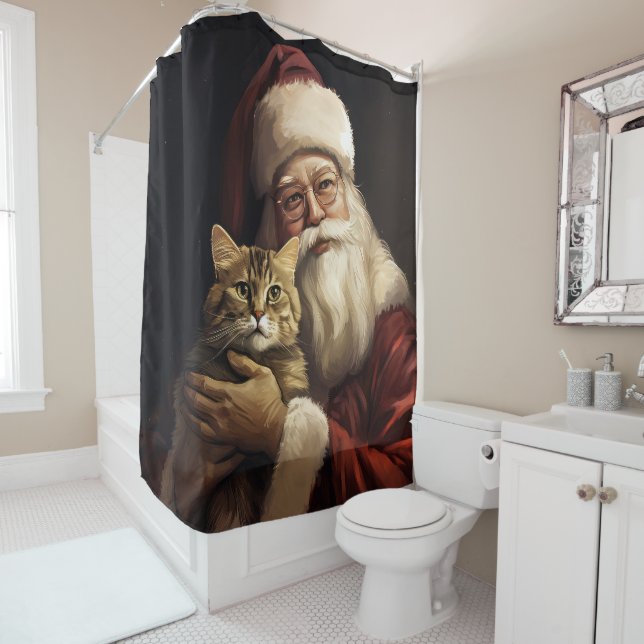 Bengalische Katze mit Weihnachtsfeiertag Duschvorhang (Beispiel)