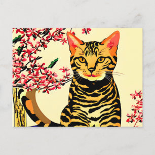 Bengalische Katze sitzt auf dem Tisch Postkarte
