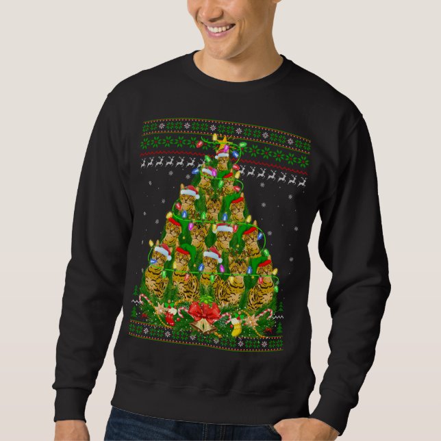 Bengalische Katze Weihnachten Leuchtturm Bengalisc Sweatshirt (Vorderseite)