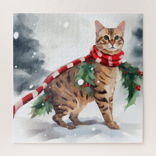 Bengalische Katze zu Schnee Weihnachten (Vertikal)