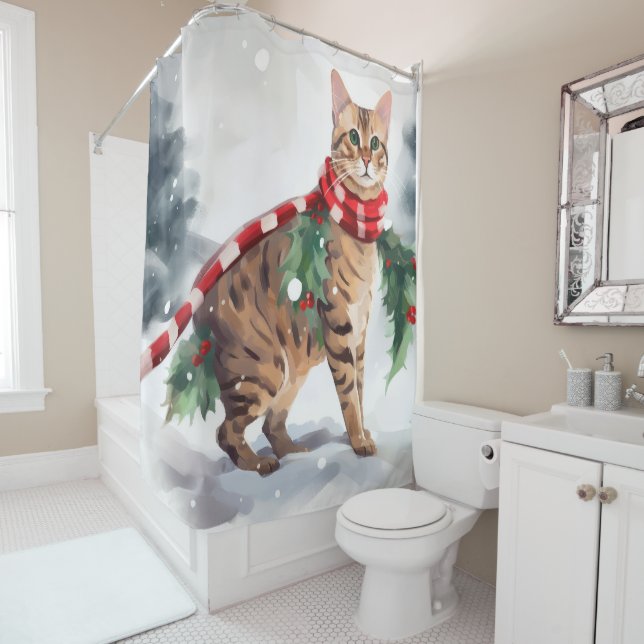Bengalische Katze zu Schnee Weihnachten Duschvorhang (Beispiel)